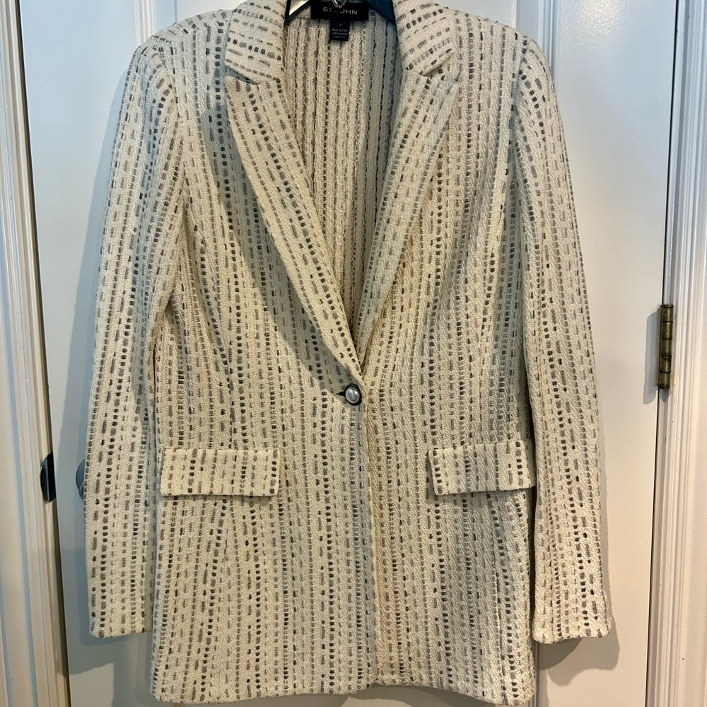 St. John White, Gray, and Black Textured Blazer